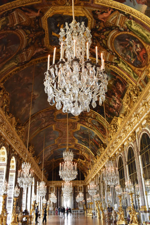 2-September-2020. Interior of the Palace of Versailles, France. The Hall of Mirrors.