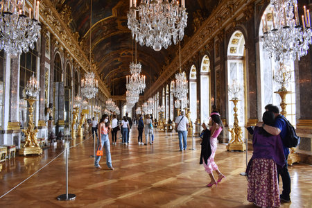2-September-2020. Interior of the Palace of Versailles, France. The Hall of Mirrors.