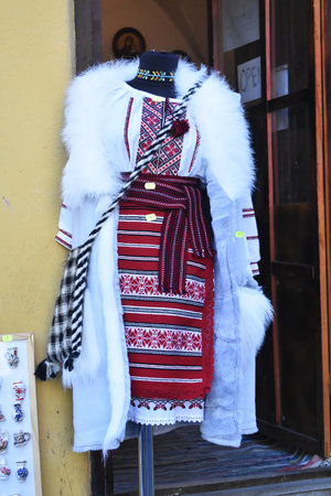 October- 10- 2019. Romanian traditional costume for sale, at a souvenir shop, in the citadel of old medieval town Sighisoara, Romania.のeditorial素材
