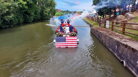 June 26, 2022. Sailing Corso Westland, Netherlands. It is an annual event with boats decorated with beautiful flowers, plants or vegetables.のeditorial素材