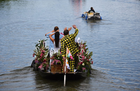 June 26, 2022. Sailing Corso Westland, Netherlands. It is an annual event with boats decorated with beautiful flowers, plants or vegetables.のeditorial素材