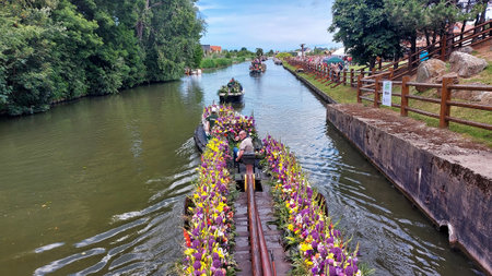 June 26, 2022. Sailing Corso Westland, Netherlands. It is an annual event with boats decorated with beautiful flowers, plants or vegetables.のeditorial素材