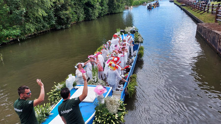 June 26, 2022. Sailing Corso Westland, Netherlands. It is an annual event with boats decorated with beautiful flowers, plants or vegetables.のeditorial素材