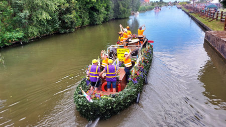 June 26, 2022. Sailing Corso Westland, Netherlands. It is an annual event with boats decorated with beautiful flowers, plants or vegetables.のeditorial素材