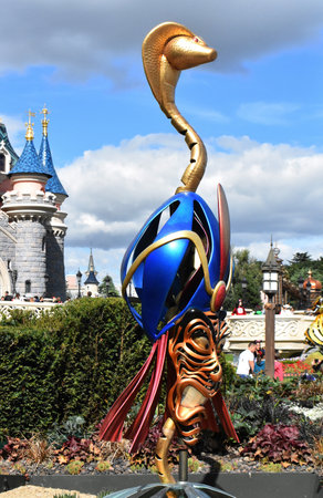 09-17-2022. A Disney cartoon character Jafar sculpture, in the garden of Disneyland Paris, France.のeditorial素材