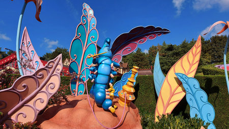09-17-2022. Model of the Hookah-Smoking Caterpillar from Alice's Adventures in Wonderland, in Alice's Curious Labyrinth, Disneyland Paris, France.のeditorial素材