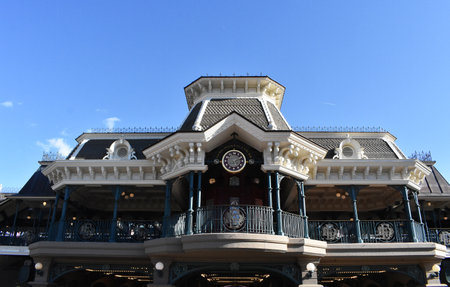 09-17-2022. France. The Disneyland Paris, main train stop building station.のeditorial素材