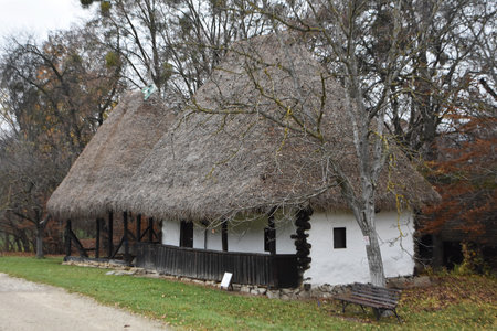 November 9, 2022. The National Ethnographic Park Romulus Vuia, at Cluj County, Romania. House of a stonecutter.のeditorial素材