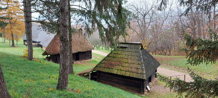 11, 9, 2022. Buildings at the National Ethnographic Park Romulus Vuia, Cluj County, Romania.のeditorial素材
