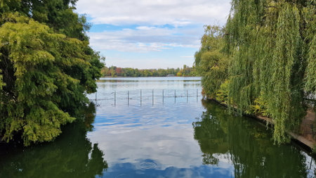 Landscape of Herastrau lake, in the King Michael I or Herastrau Park, in Bucharest, Romania.の写真素材