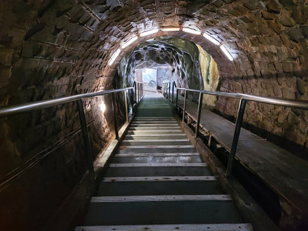 Interior of the Turda Salt Mine in the city of Turda, Transylvania, Romania. The access tunnel with...