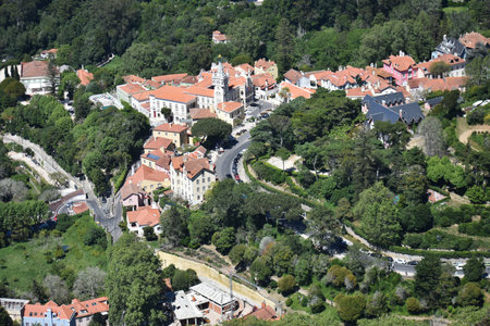 Panoramic view of Sintra town, Portugal, seen from the Moorish Castle.の写真素材