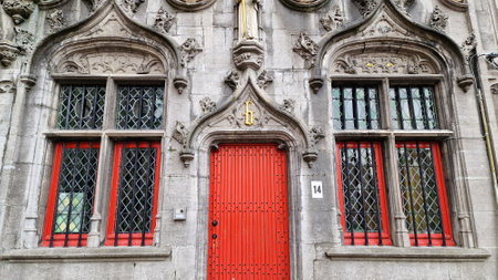 Facade of a historical building in Bruges, Belgium.の写真素材