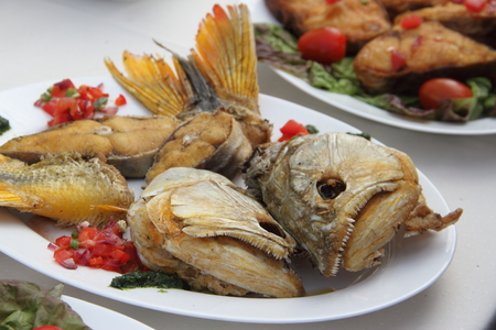 Roasted river fish dish