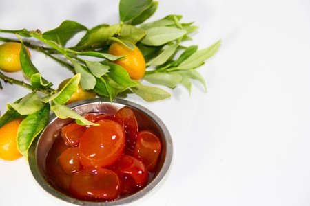 sweet of quinotos in syrup in the kitchen homeの写真素材