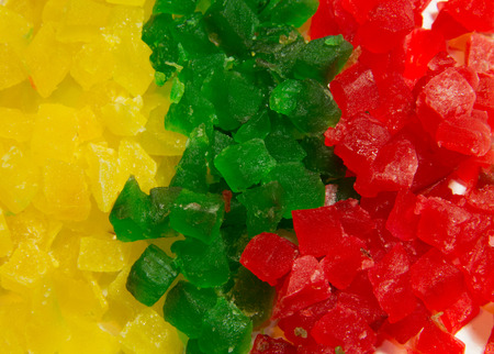 candied fruit colorful glaze on white background for sweet christmas breadの写真素材