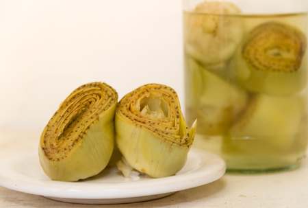 pickled heart of artichoke in vinegarの写真素材