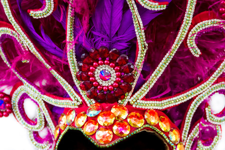 helmet decorated with bright stones and feathers for carnivalの写真素材