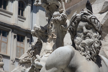 ROME, ITALY - MAYO 15 2019: Fountain of the Four Rivers in the Piazza Navona, designed in 1651 by Gian Lorenzo Bernini.のeditorial素材