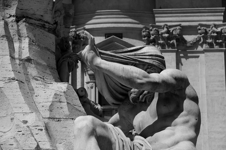 ROME, ITALY - MAYO 15 2019: Fountain of the Four Rivers in the Piazza Navona, designed in 1651 by Gian Lorenzo Bernini.のeditorial素材
