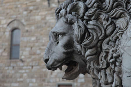 FLORENCE, ITALY - May 23 2019: Piazza della Signoria, detail of the lionのeditorial素材