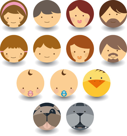 set of faces icon with humans and animalsのイラスト素材
