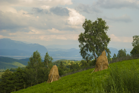 Haystacks in the mountainsの写真素材