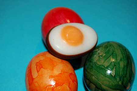 a lot of eggs on blue background