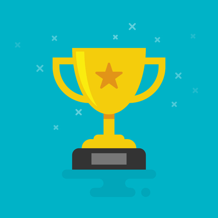 Trophy Cup Vector Flat Icon with star on cyan backgroundのイラスト素材