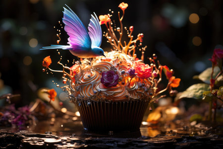Magic Cupcake in Enchanted Garden, surrounded by fantastic beings., generative AIの素材