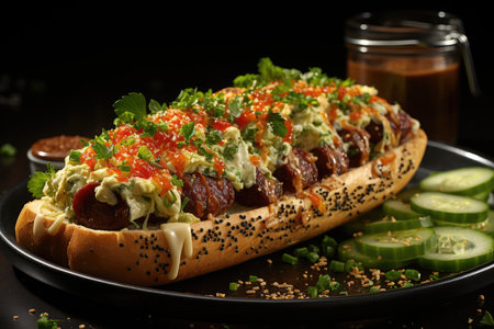 Hot dogs juicy and colorful, ready to be enjoyed., generative AIの素材