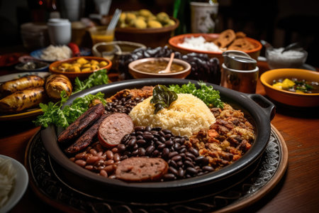 Hearty Brazilian feijoada with caipirinha and kale. ????, generative AIの素材