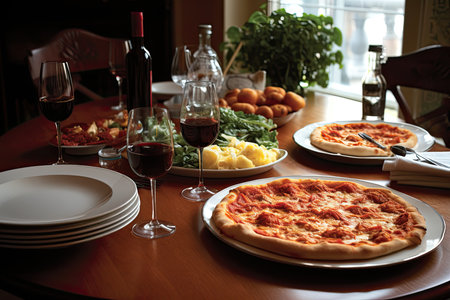 Italian feast: pizza and pasta, ready to enjoy. ????, generative AIの素材
