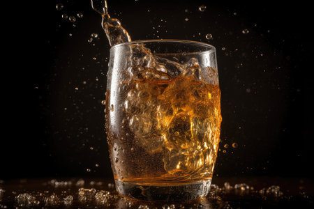 Ice-cold soda, sweaty glass, effervescent bubbles., generative AIの素材