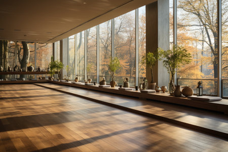 Yogini in stretching, sunny and serene studio., generative AIの素材