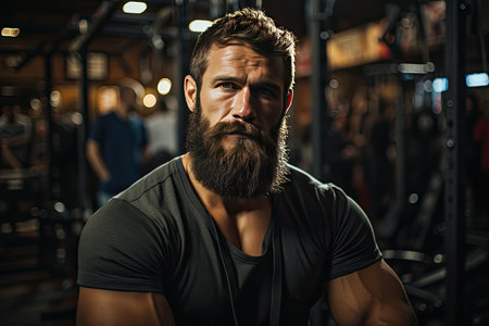 Athlete focused on intense bodybuilding session, generative AIの素材