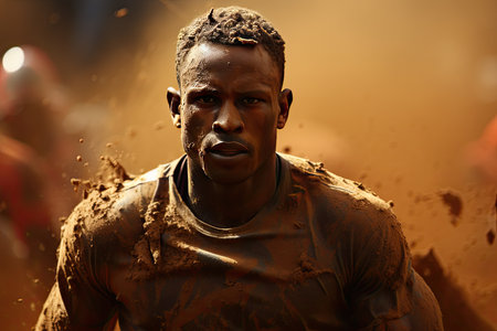 Athletes in action in a fervent stadium, generative AIの素材