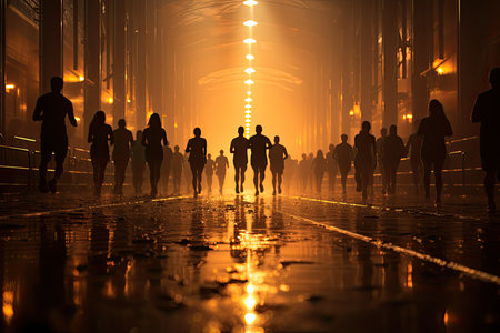 Ethereal athletes compete in golden light on heavenly scene., generative AIの素材