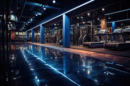 Dynamic scene of gym in full movement., generative AIの素材
