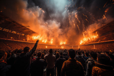 Stad agitated, intense game, passion in the air., generative AIの素材