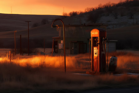 Lonely fuel pump, nostalgic tone., generative AIの素材