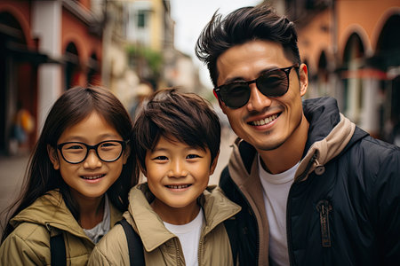 Exciting family trip: exploring vibrant and historical destinations together., generative AIの素材