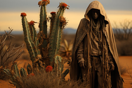 Hungry coyote under the moon in the twilight desert., generative AIの素材