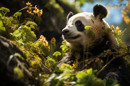 Serene panda among lush nature., generative AIの素材