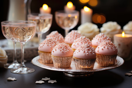 Sweet sparkling and cupcakes at baby shower., generative AIの素材