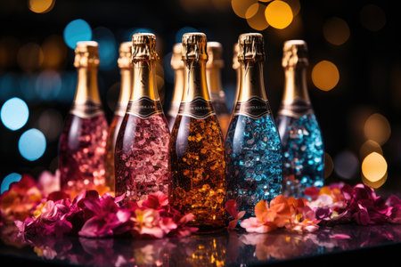 Explosion of champagne and joy in the New Year celebration., generative AIの素材