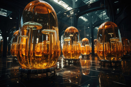 Fermenters exhibit vibrant brewing production process., generative AIの素材