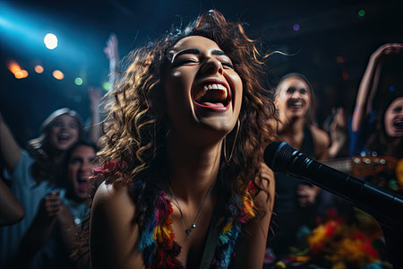 Karaoke night in busy pub: music, friends and beer., generative AIの素材