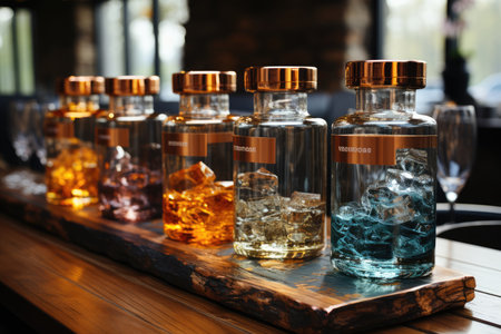 Eclectic selection of vodkas in artistic tasting., generative AIの素材