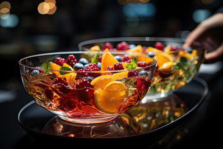 Colorful juice and executives in corporate event., generative AIの素材